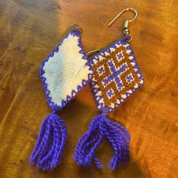 Handmade Embroidered earrings   - Picture 2 of 2